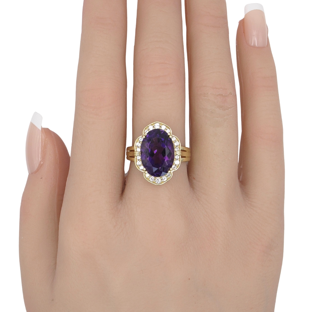 5.12ctw Amethyst Ring with White Sapphire Accents 10K Gold worn 5.12ctw Amethyst Ring with White Sapphire Accents 10K Gold worn