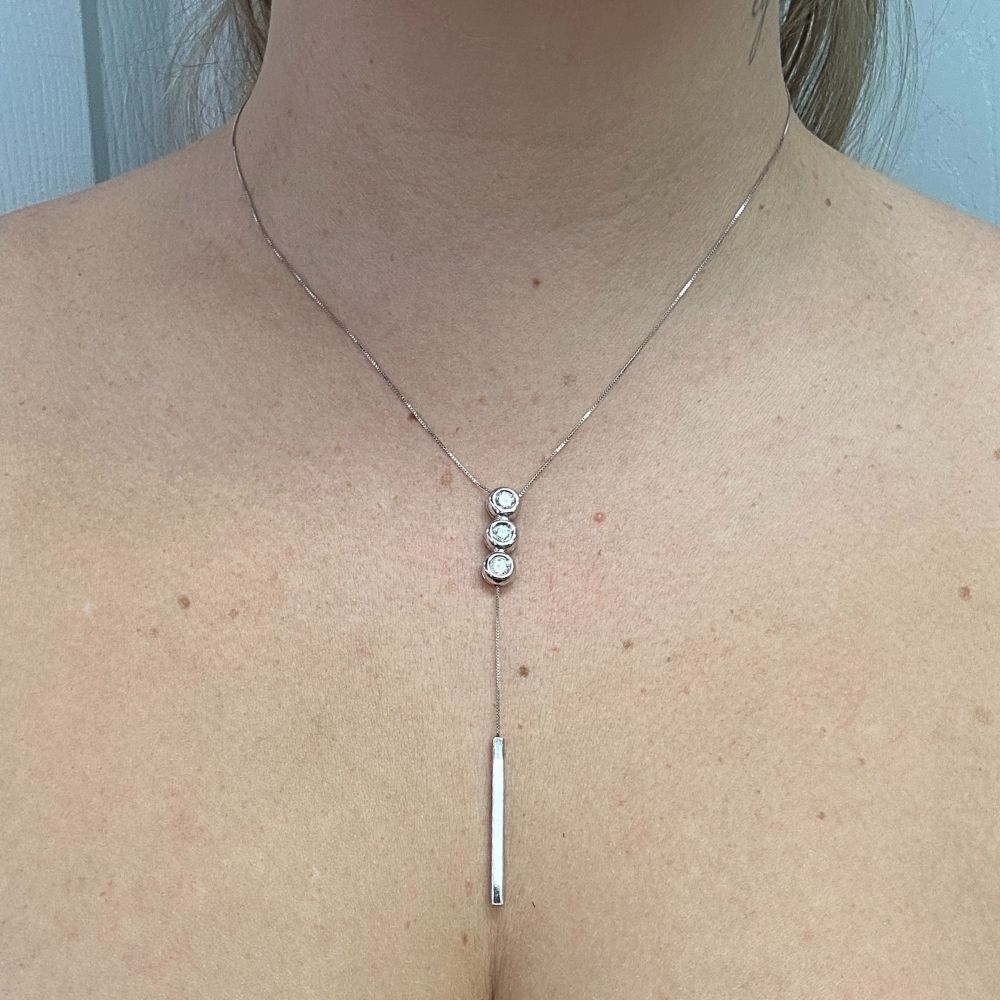 .63ctw Diamond Lariat Slide Necklace 18K White Gold Modeled .63ctw Diamond Lariat Slide Necklace 18K White Gold Modeled