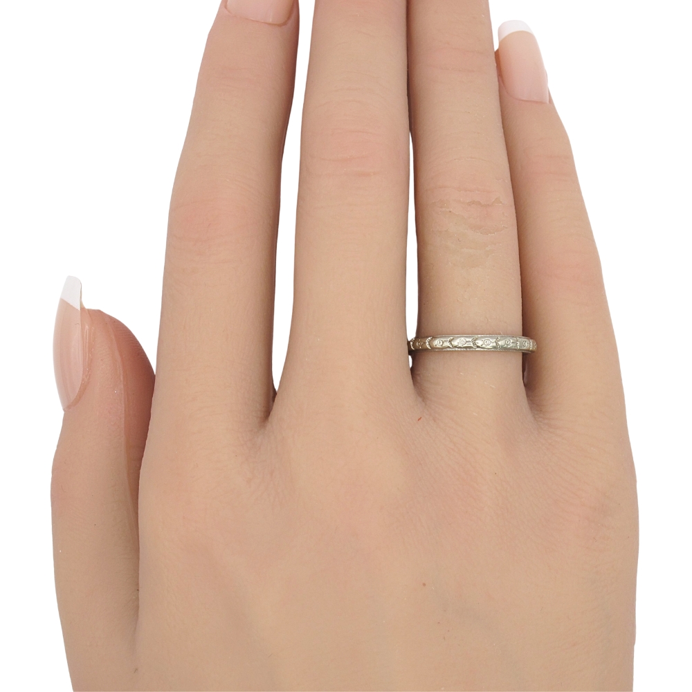 Art Deco Era Floral Band Ring 18K White Gold worn Art Deco Era Floral Band Ring 18K White Gold worn