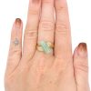 Asymmetrical Barrel Cut Jade Ring 14K Yellow Gold Modeled