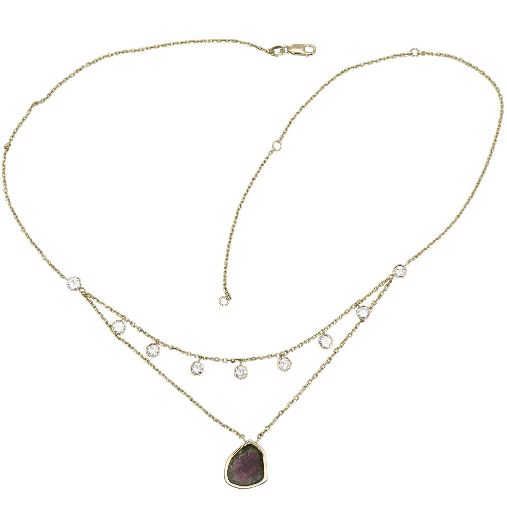 Custom 1.69ctw Layered Diamond & Watermelon Tourmaline Necklace 14K Yellow Gold full (1) Custom 1.69ctw Layered Diamond & Watermelon Tourmaline Necklace 14K Yellow Gold full (1)