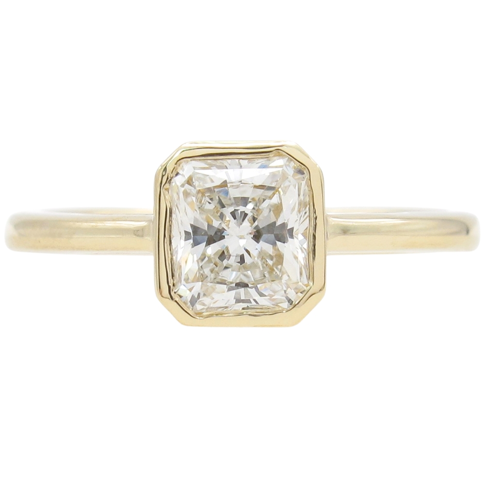 GIA 0.73ct Radiant-Cut Diamond Bezel Engagement Ring 14K Gold