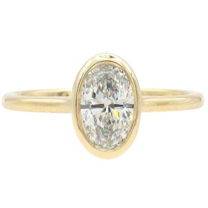 GIA 0.74ct Oval Diamond Bezel Engagement Ring 14K Gold front
