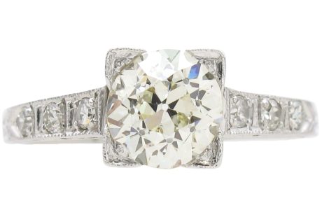 GIA 1.21ctw Diamond Art Deco Engagement Ring 18K White Gold front