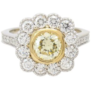 GIA 1.77ctw Round Diamond Scalloped Halo Engagement Ring 14K Two-Tone Gold front