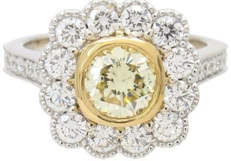 GIA 1.77ctw Round Diamond Scalloped Halo Engagement Ring 14K Two-Tone Gold front