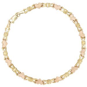 Heart & Bow Link Bracelet 14K Two-Tone Gold