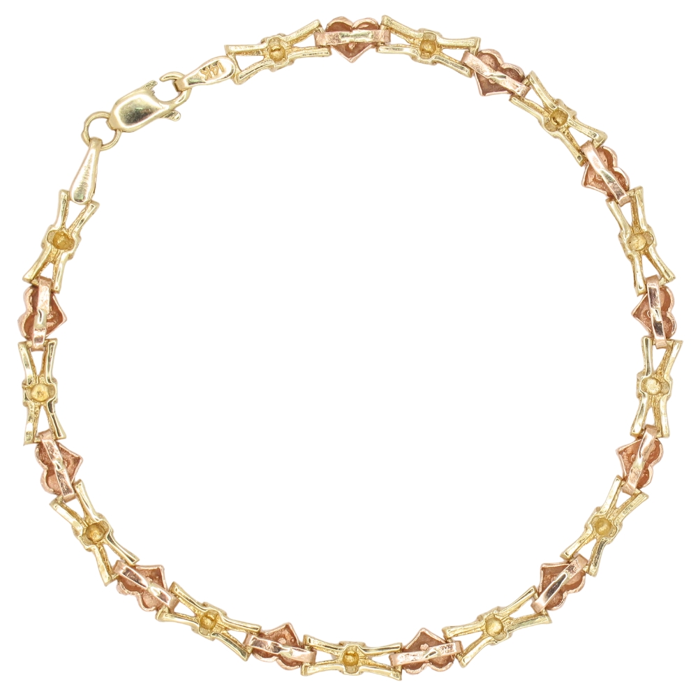Heart & Bow Link Bracelet 14K Two-Tone Gold back Heart & Bow Link Bracelet 14K Two-Tone Gold back