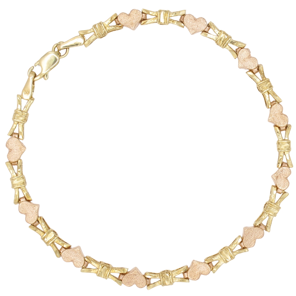 Heart & Bow Link Bracelet 14K Two-Tone Gold