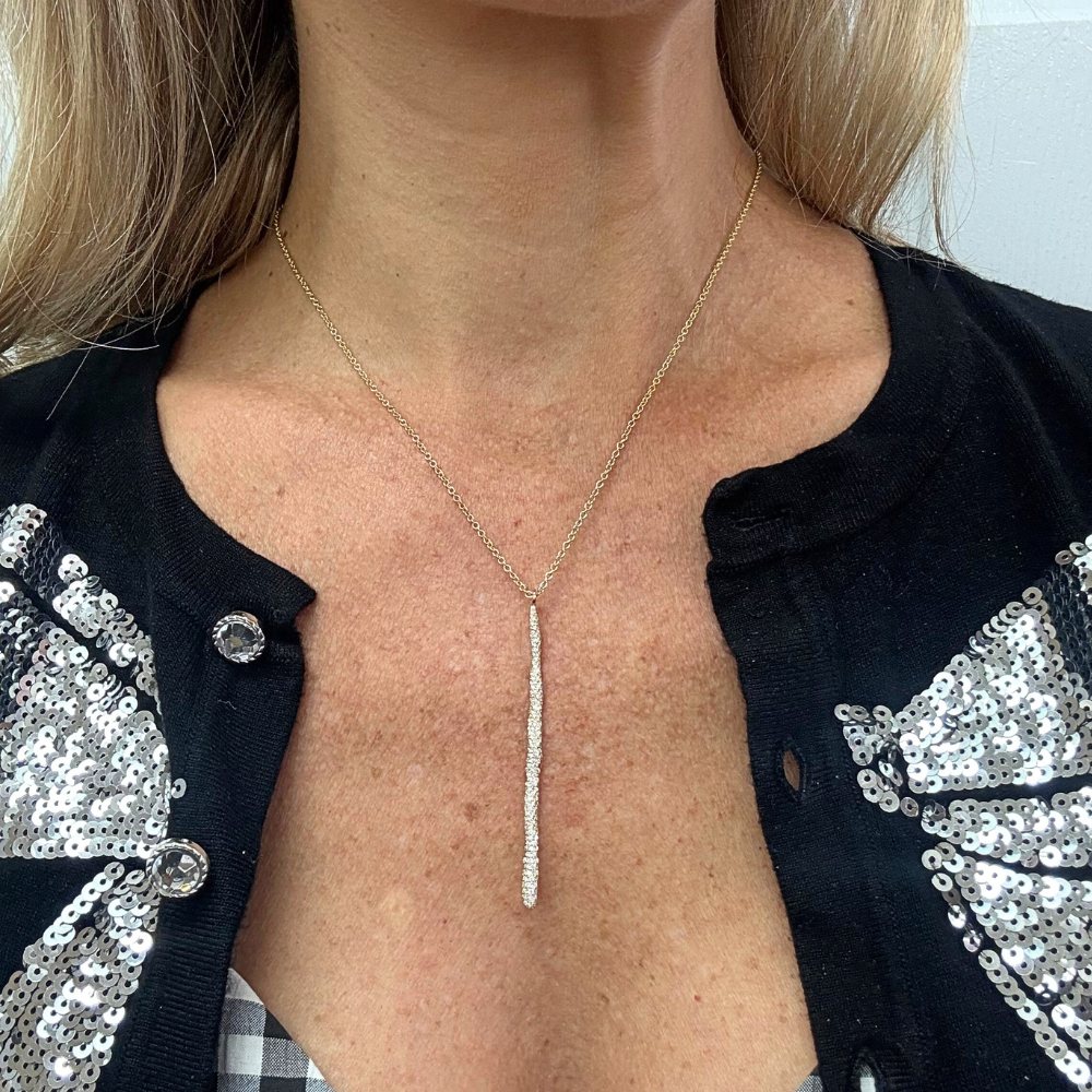 Ippolita 0.95ctw Diamond Stardust Squiggle Stick Necklace 18K Gold worn Ippolita 0.95ctw Diamond Stardust Squiggle Stick Necklace 18K Gold worn