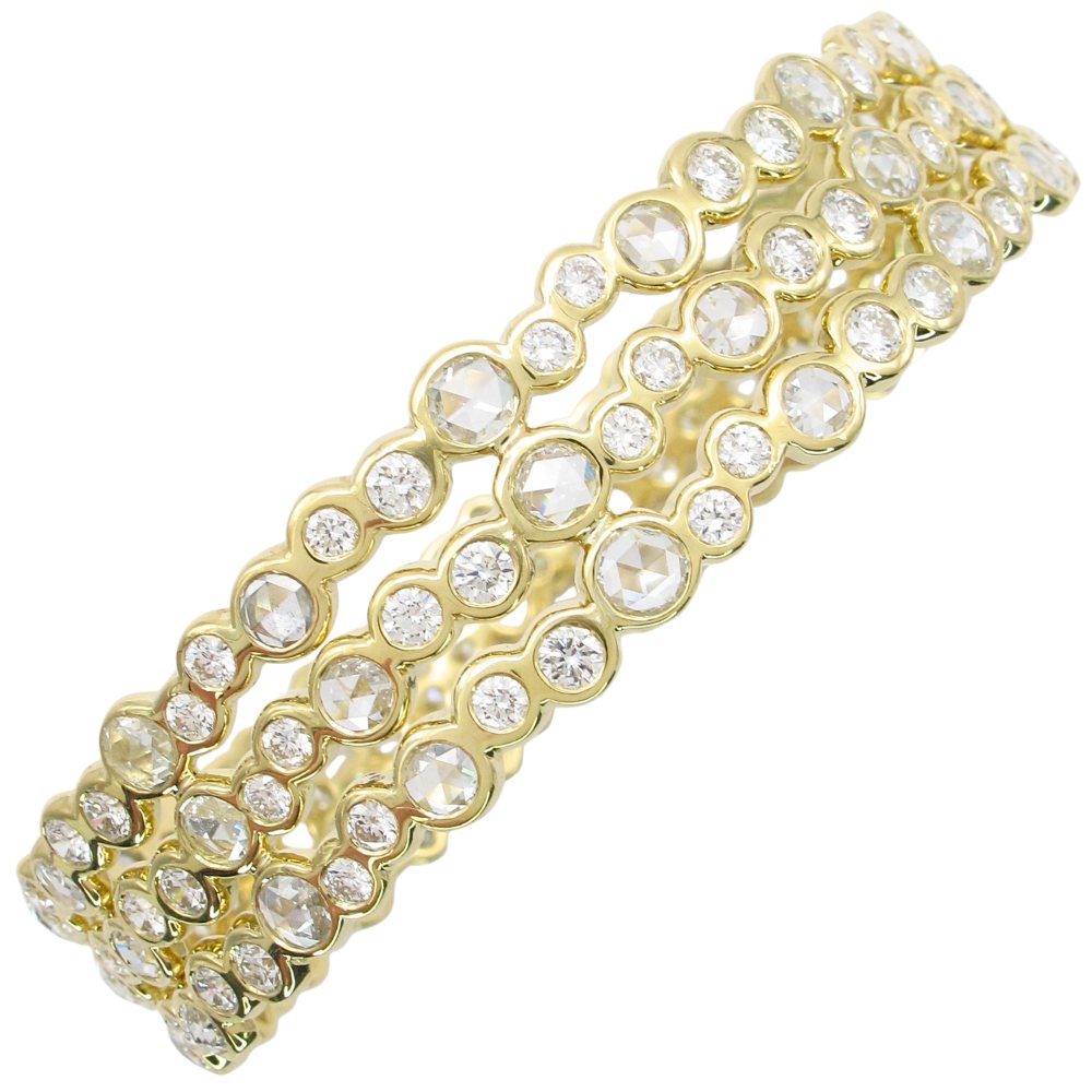 Ippolita 7.65ctw Rose Cut Diamond Triple Row Bangle Bracelet 18K Gold