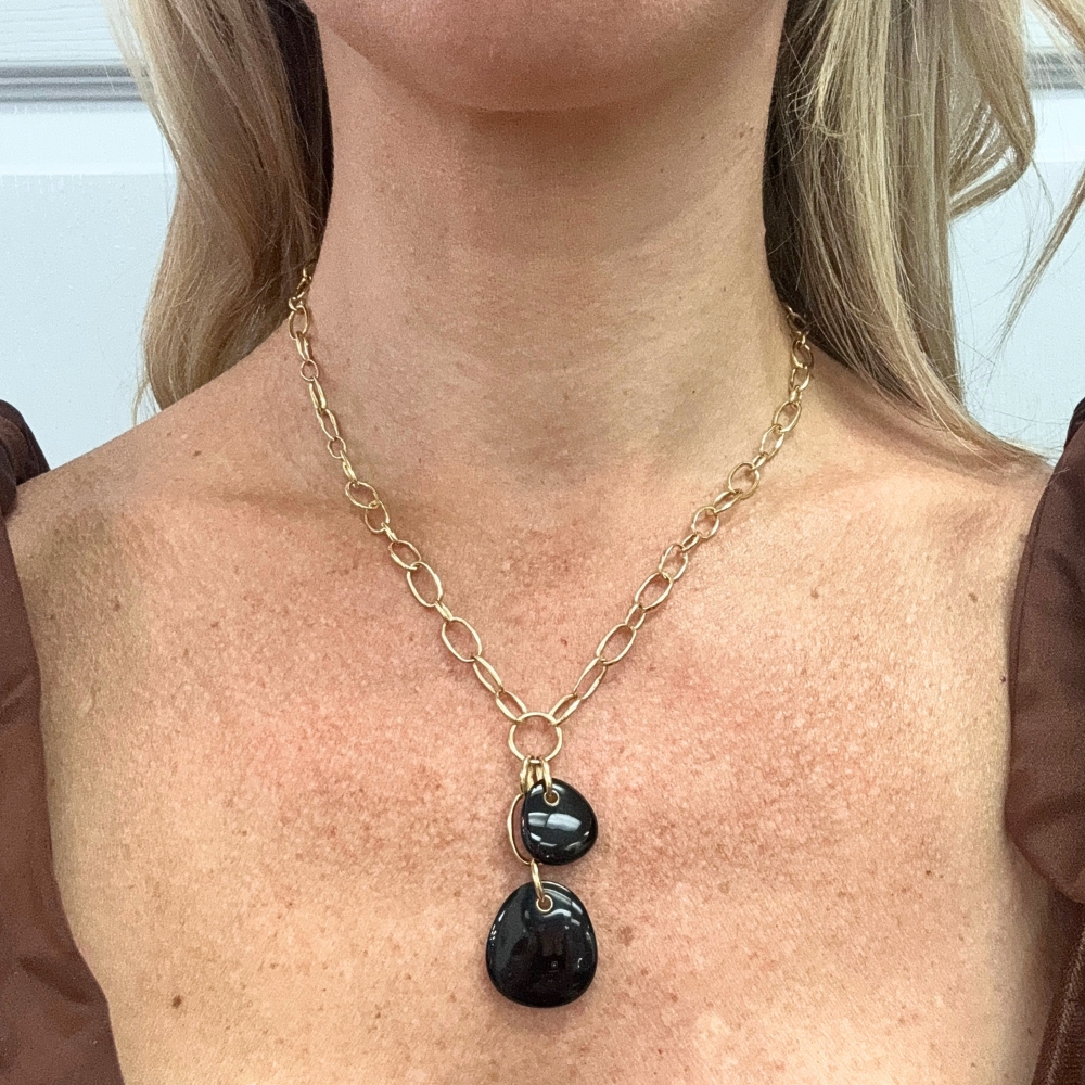 Ippolita Rock Candy Onyx Double Pebble Necklace 18K Gold worn Ippolita Rock Candy Onyx Double Pebble Necklace 18K Gold worn