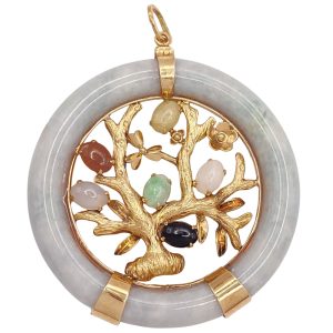Jade Tree Of Life Statement Pendant 14K Gold