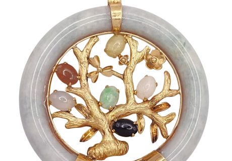 Jade Tree Of Life Statement Pendant 14K Gold