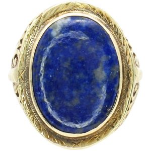 Lapis Lazuli Filigree Detail Edwardian Ring 14K Yellow Gold Front