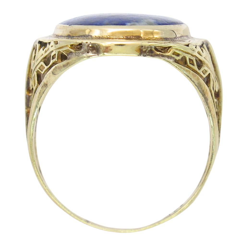 Lapis Lazuli Filigree Detail Edwardian Ring 14K Yellow Gold Profile Lapis Lazuli Filigree Detail Edwardian Ring 14K Yellow Gold Profile