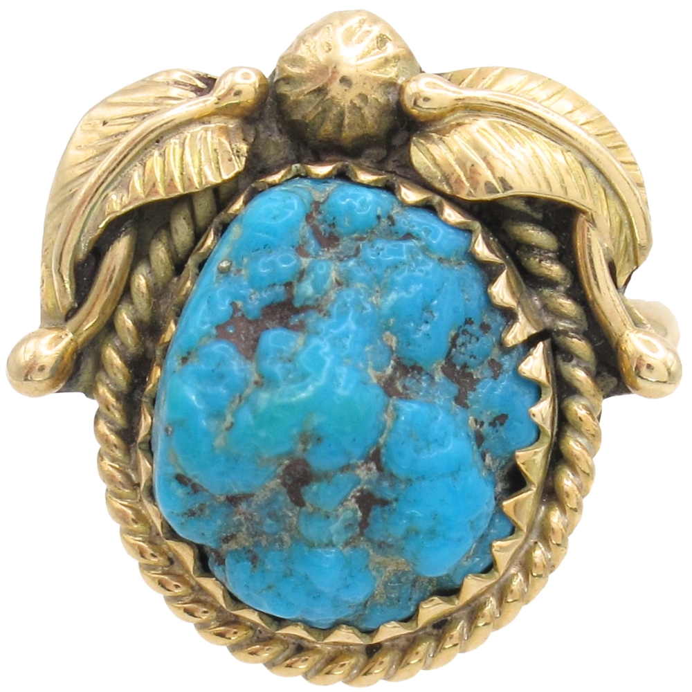 Navajo Seafoam Turquoise Ring 14K Gold front Navajo Seafoam Turquoise Ring 14K Gold front