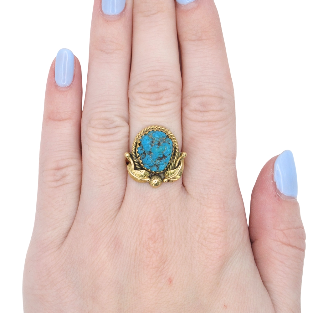 Navajo Seafoam Turquoise Ring 14K Gold worn Navajo Seafoam Turquoise Ring 14K Gold worn