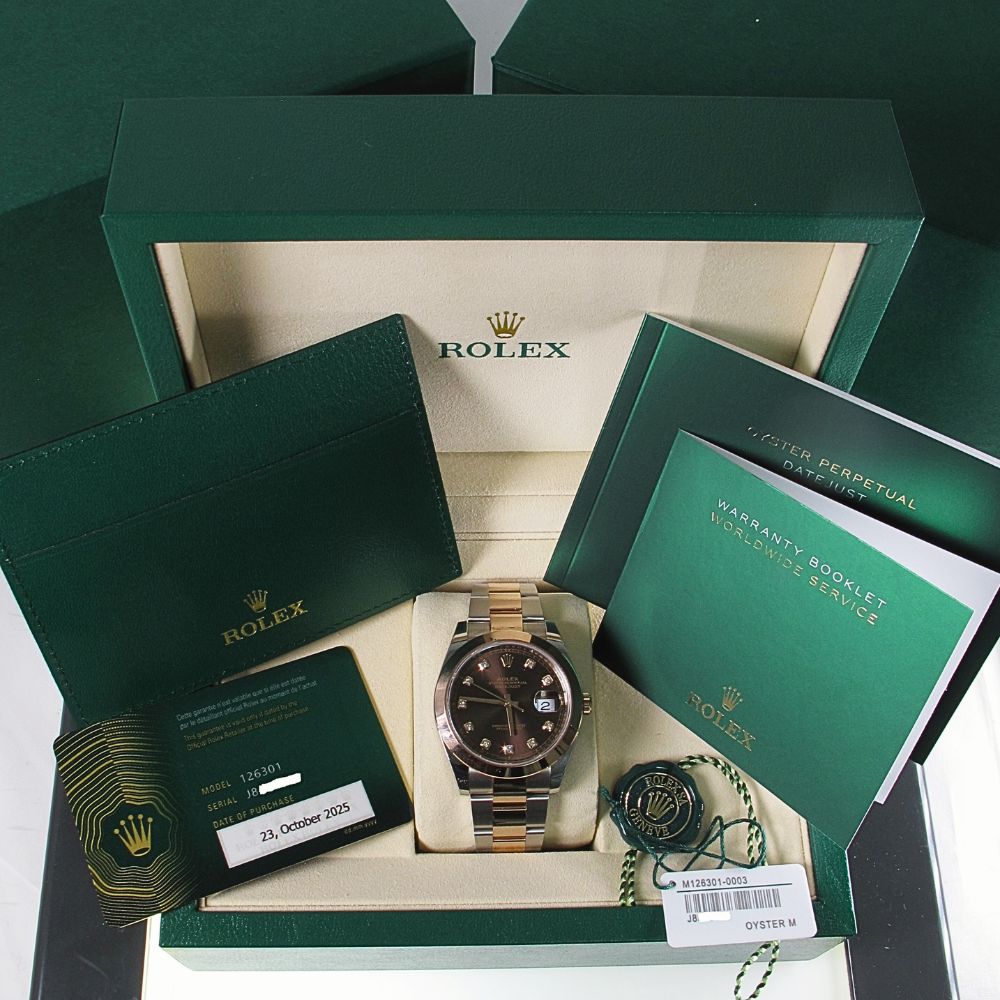 New Unworn Rolex 41MM Rose Gold And Stainless Steel Datejust (2025) Model 126301 b and p inside