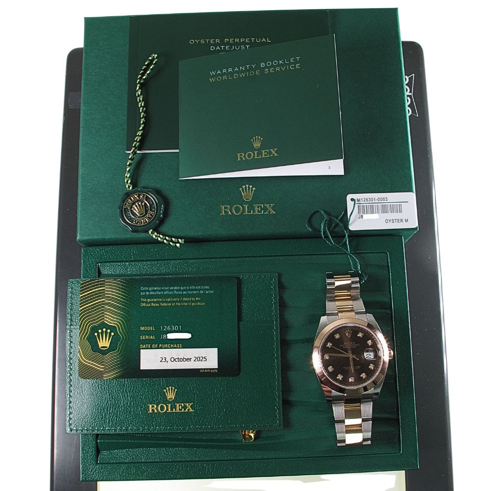 New Unworn Rolex 41MM Rose Gold And Stainless Steel Datejust (2025) Model 126301 b and p