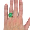 Oval Apple Green Jade Men's Signet Ring 14K Yellow Gold Modeled