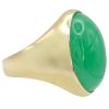 Oval Apple Green Jade Men's Signet Ring 14K Yellow Gold Side