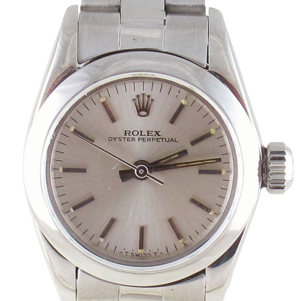 Pre-Owned Ladies Rolex 26MM Oyster Perpetual (1983) Stainless Steel Model 67180 Front Close
