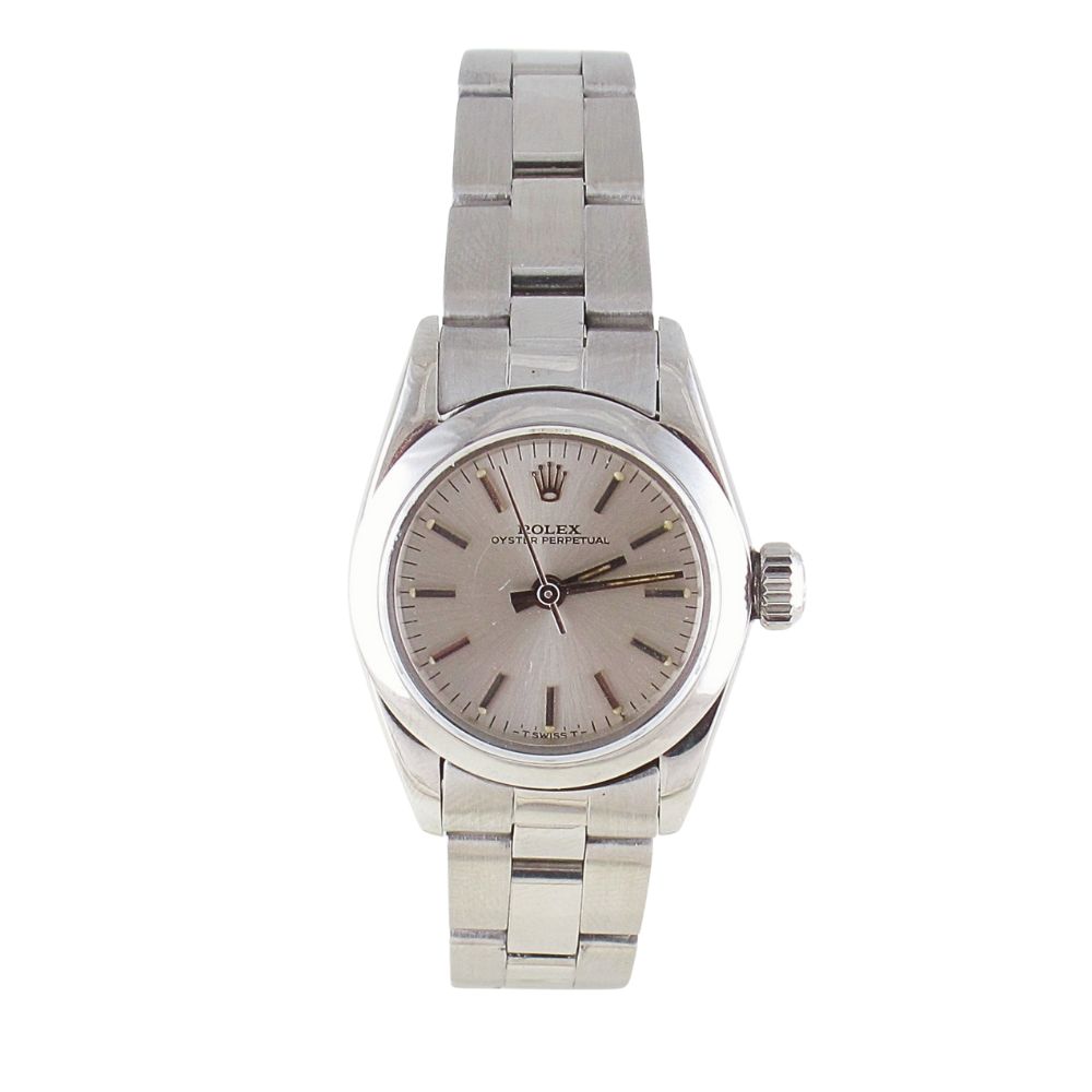Pre-Owned Ladies Rolex 26MM Oyster Perpetual (1983) Stainless Steel Model 67180 front
