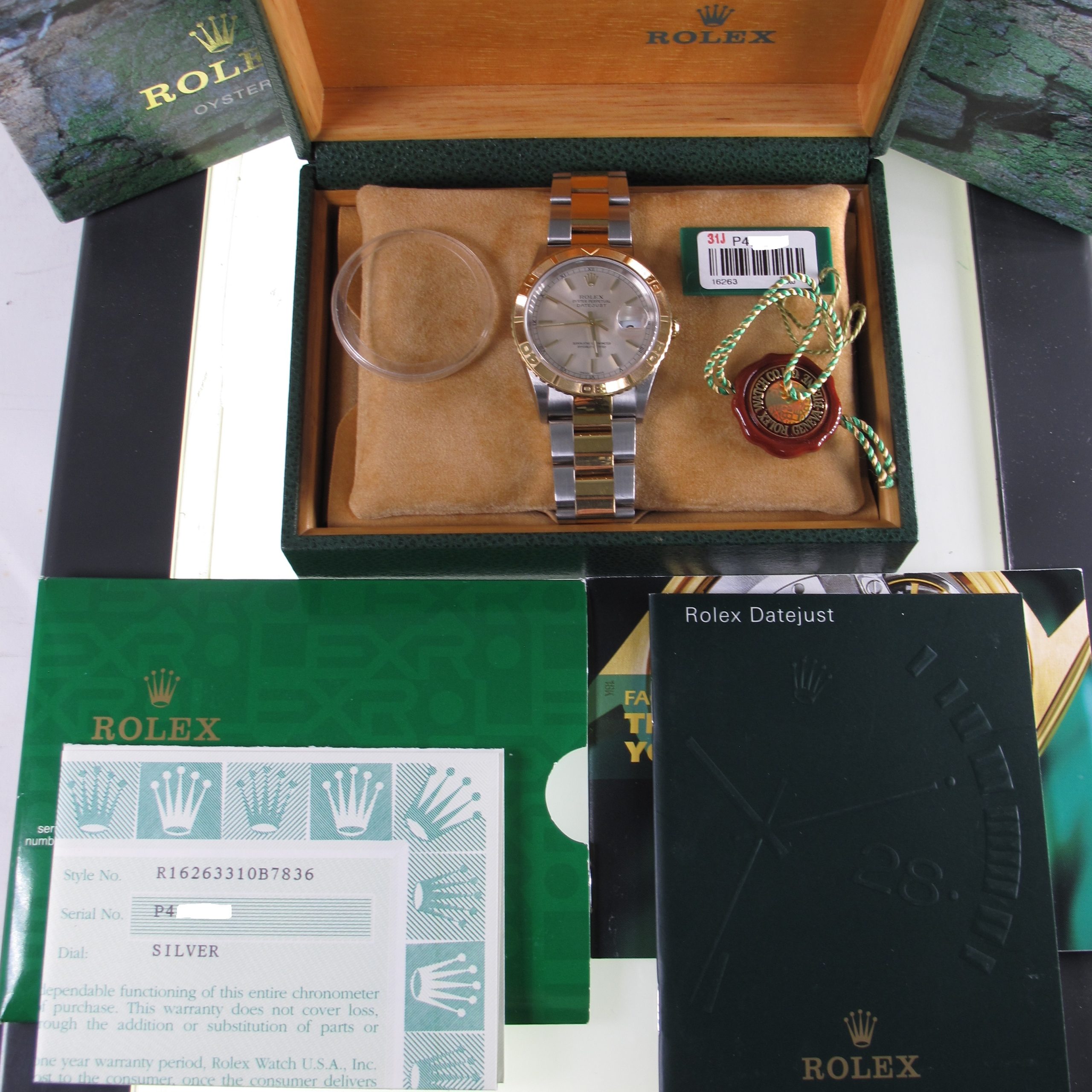 Pre-Owned Rolex 36MM Two Tone Datejust Thunderbird (2001) 16263 b and p inside