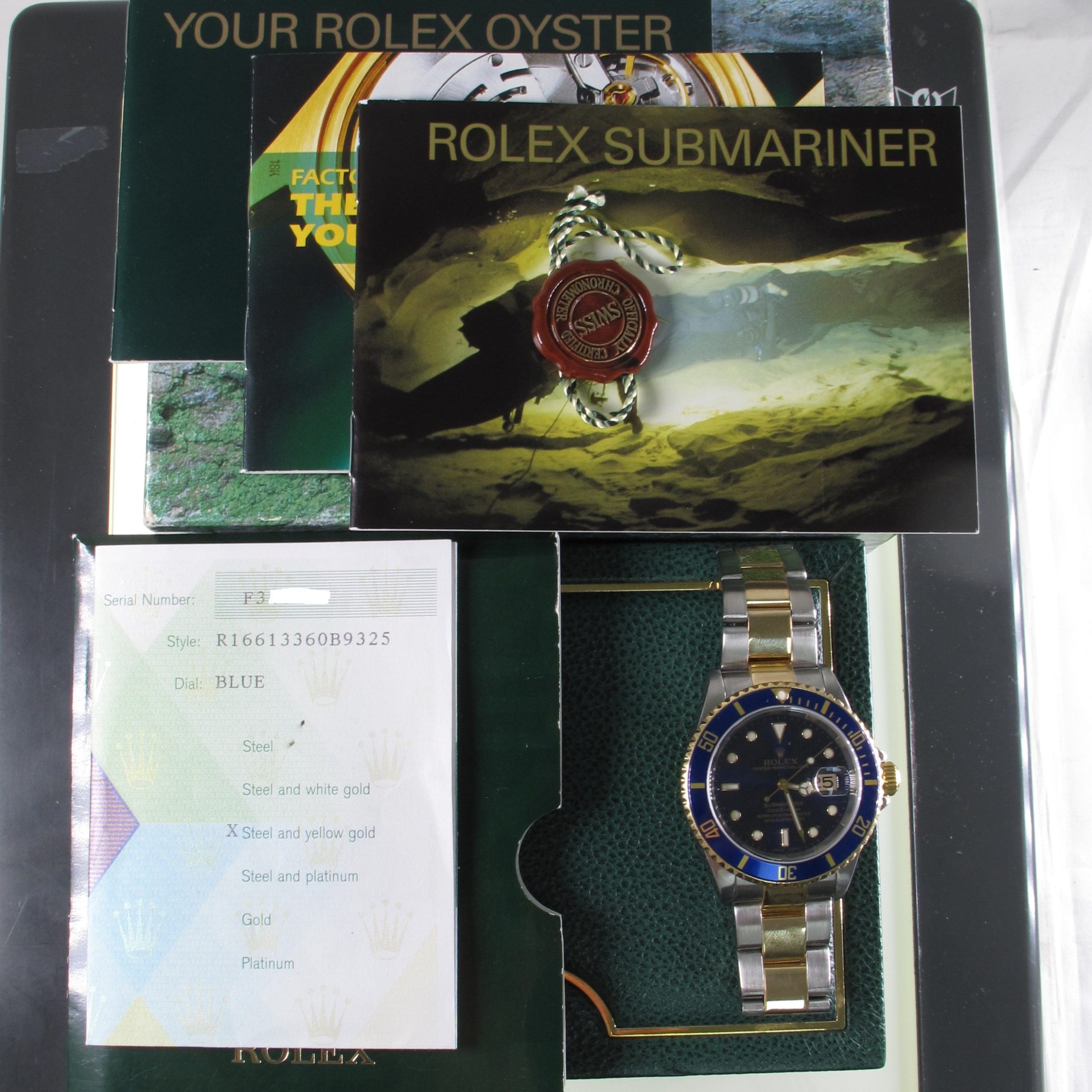 Pre-Owned Rolex 40MM Two Tone Submariner (2003) Model 16613 b and p inside