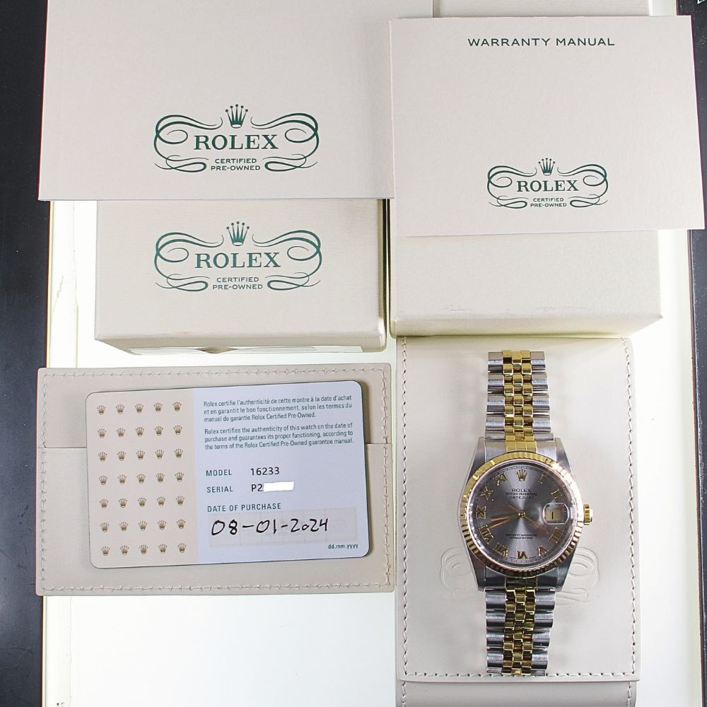 Pre-owned Rolex 36MM Two Tone Datejust (2000) Model 16233 b and p