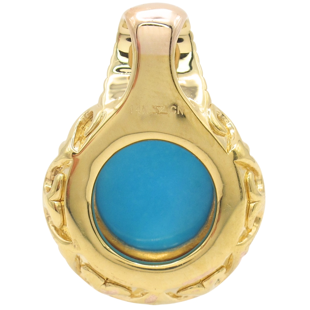 Turquoise Pendant With Diamond & Sapphire Accents in 14K Gold back Turquoise Pendant With Diamond & Sapphire Accents in 14K Gold back