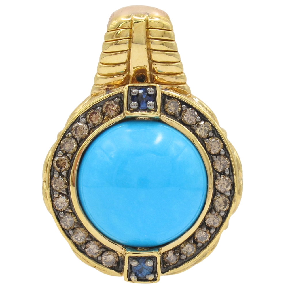 Turquoise Pendant With Diamond & Sapphire Accents in 14K Gold