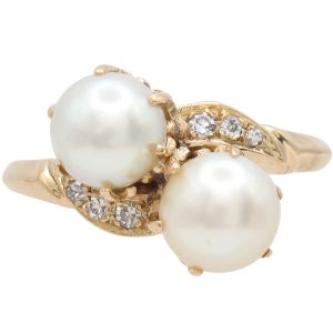 Vintage Cultured Pearl By-Pass Ring 14K Gold