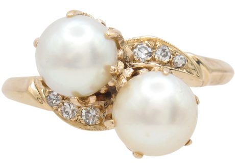 Vintage Cultured Pearl By-Pass Ring 14K Gold