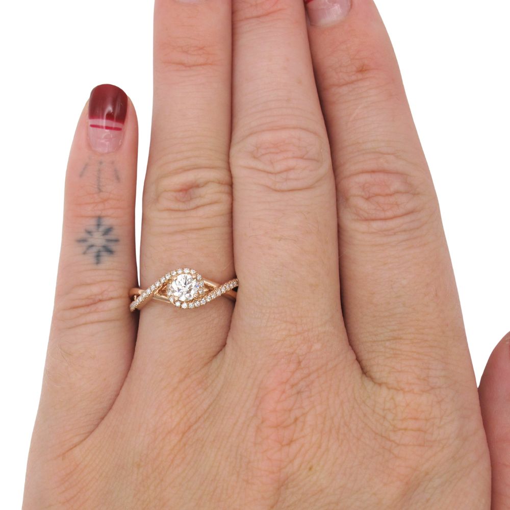 0.47ctw Round Diamond Twisted Band Promise Ring 14K Modeled 0.47ctw Round Diamond Twisted Band Promise Ring 14K Modeled