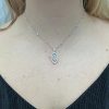 0.50ct Rose Cut Marquise with Diamond Halo Drop Necklace 14k White Gold Modeled