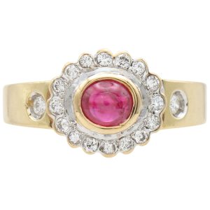 0.67ctw Cabochon Ruby Ring 14K Two-Tone Gold front