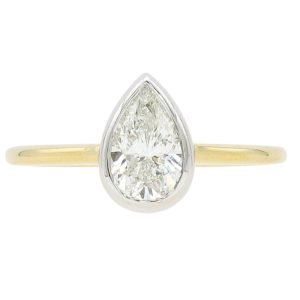 0.71ct H-I1 Pear Diamond Bezel Set Engagement Ring in 14K White & Yellow Gold