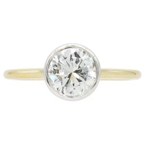 1.07ct H-I1 Round Diamond Bezel Set Engagement Ring 14K White & Yellow Gold