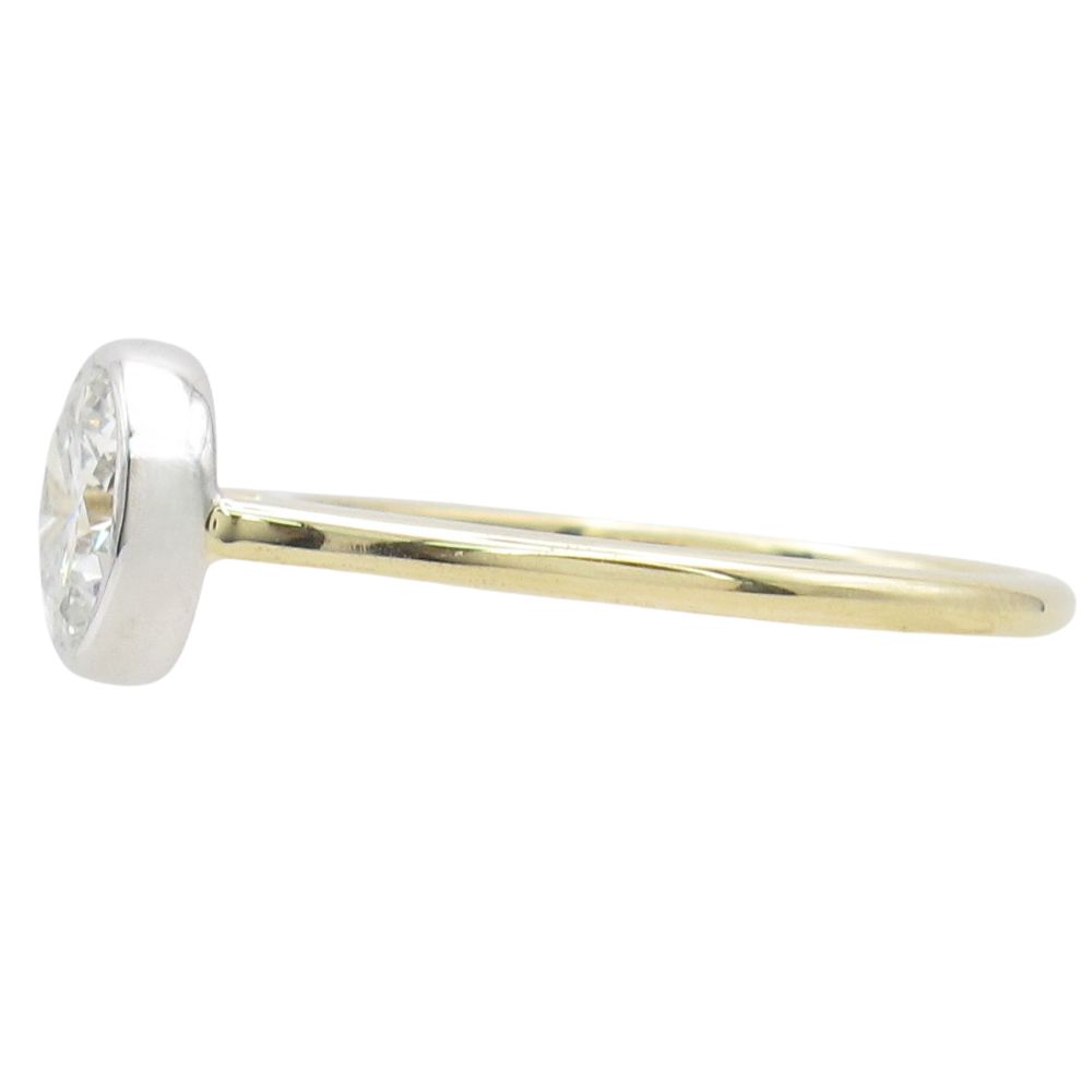 1.07ct H-I1 Round Diamond Bezel Set Engagement Ring 14K White & Yellow Gold Side 1.07ct H-I1 Round Diamond Bezel Set Engagement Ring 14K White & Yellow Gold Side