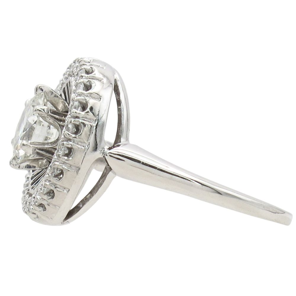 1.13ctw Circular Diamond Halo Mid-Century Engagement Ring 18k White Gold Side 1.13ctw Circular Diamond Halo Mid-Century Engagement Ring 18k White Gold Side