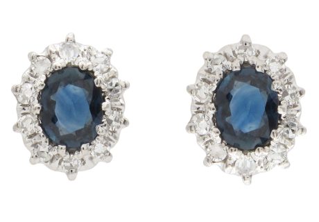1.18ctw Sapphire Stud Earrings with Diamond Halo 14K White Gold