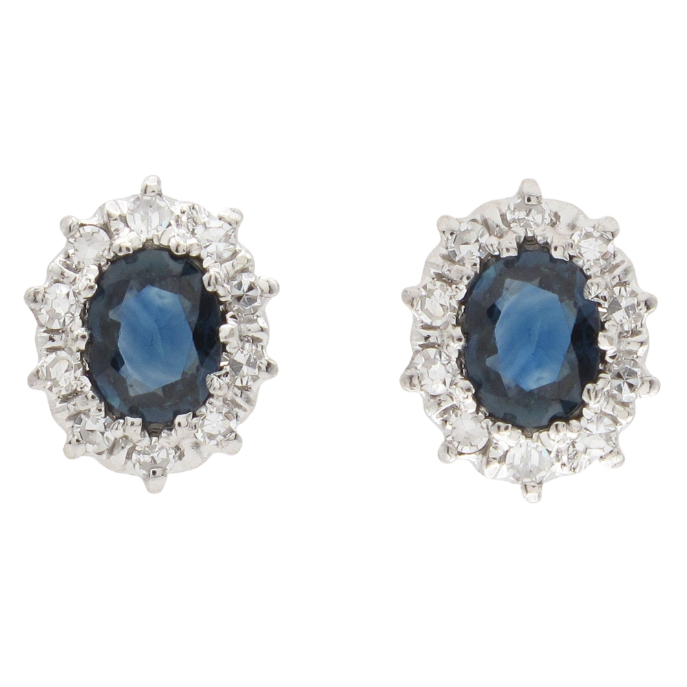 1.18ctw Sapphire Stud Earrings with Diamond Halo 14K White Gold