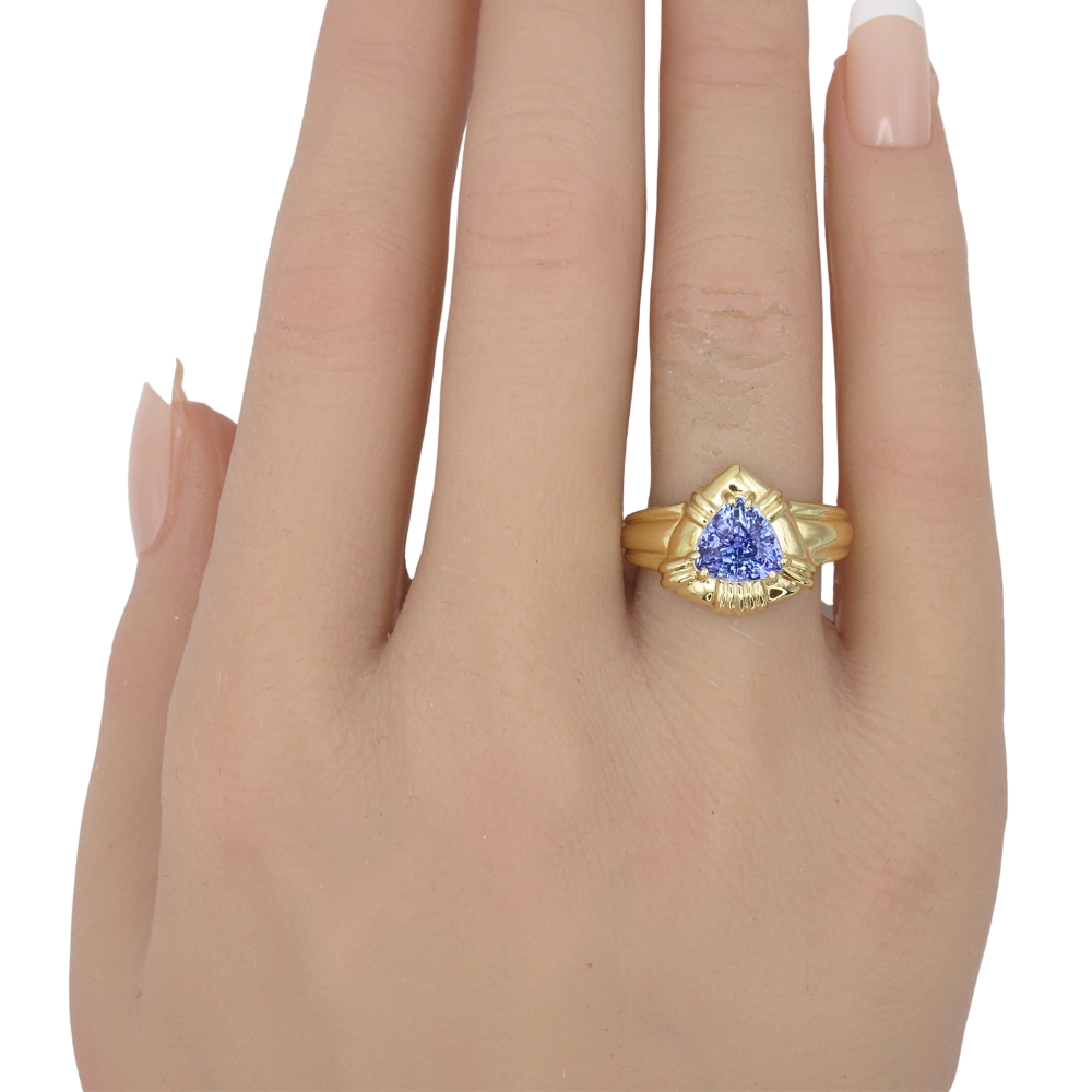 1.67ct Trillion-Cut Tanzanite Ring 14K Gold worn 1.67ct Trillion-Cut Tanzanite Ring 14K Gold worn