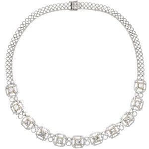 10.42ctw Asscher Cut Diamond Halo Necklace 18K White & Rose Gold Front