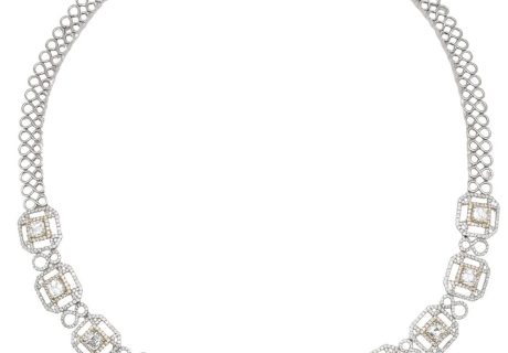 10.42ctw Asscher Cut Diamond Halo Necklace 18K White & Rose Gold Front
