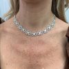 10.42ctw Asscher Cut Diamond Halo Necklace 18K White & Rose Gold Modeled