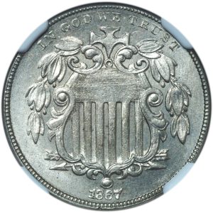 1867 Shield Nickel With Rays MS65 NGC