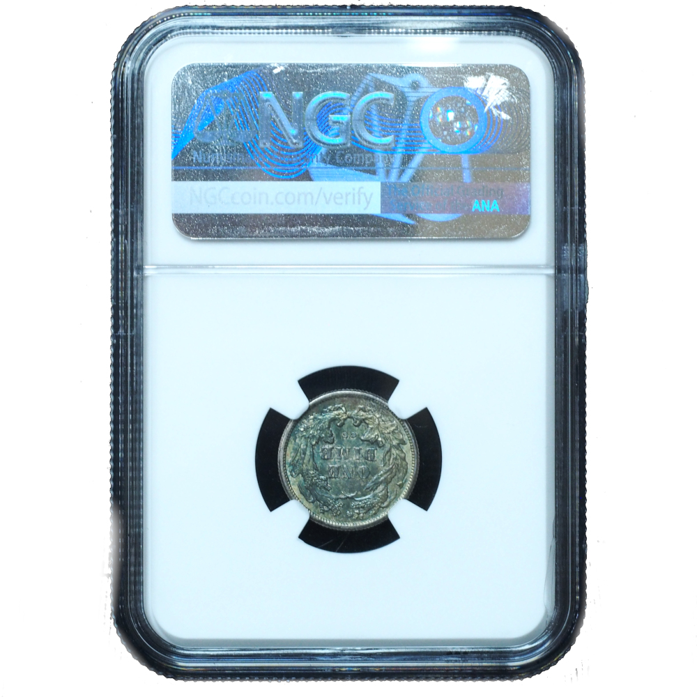 1875-CC Above Bow Seated Liberty Dime MS63 NGC Blue-Green Toning (5) 1875-CC Above Bow Seated Dime MS63 NGC